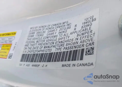 2023 Honda Civic Sport from USA, damaged, VIN 2HGFE2F54PH512703